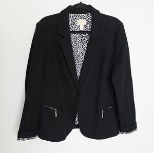 Chico's Animal Print Lining One Button Closure Collared Black Blazer Women's 3